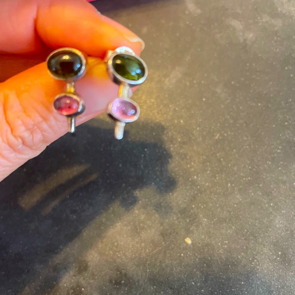 New Green and Pink Tourmaline Sterling Silver Earrings